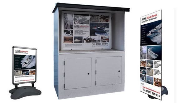 Outdoor event materials for Ajax Adventures Luxury Motor Yacht Charter